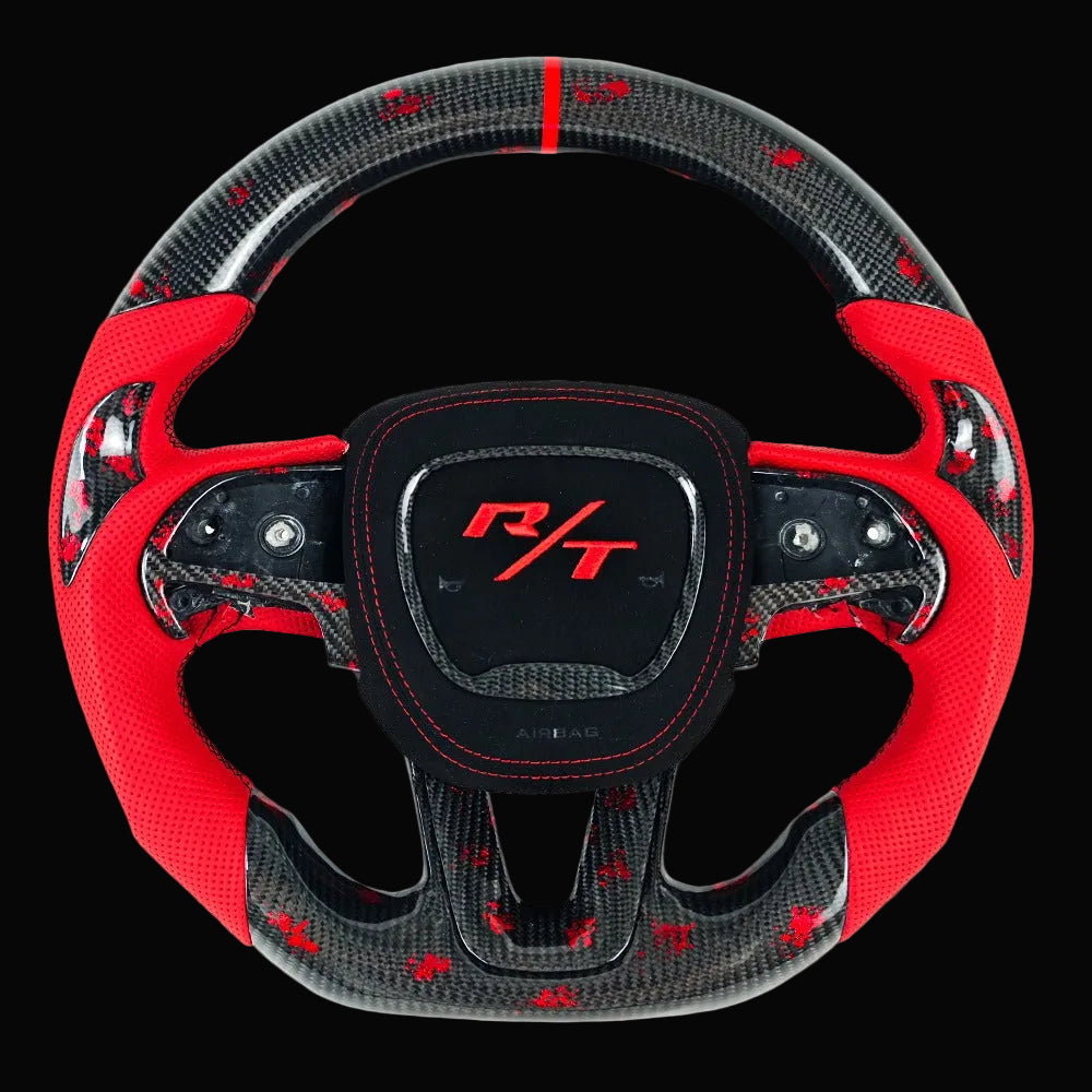 Dodge RT style Carbon fiber steering wheel w/ red flakes