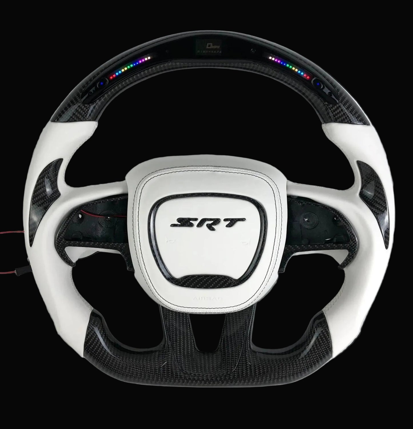 Dodge Charger/Challenger LED Carbon Fiber Steering Wheel with white smooth leather