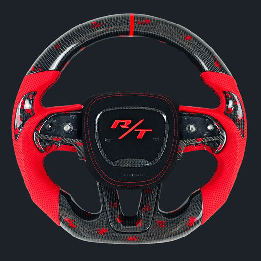 Dodge RT style Carbon fiber steering wheel w/ red flakes