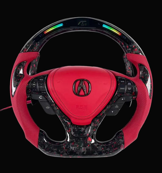 Acura TL Forged Carbon Fiber Red Flakes LED Steering Wheel
