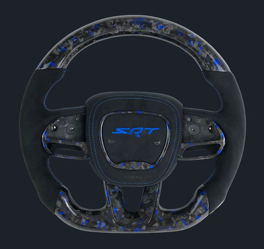 Dodge Charger/Challenger Custom Forged with blue flakes alcantara steering wheel