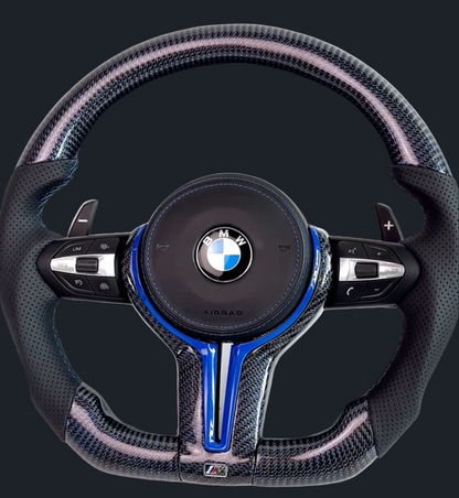 BMW M blue style Carbon fiber steering wheel w/ Airbag, Buttons, & paddles