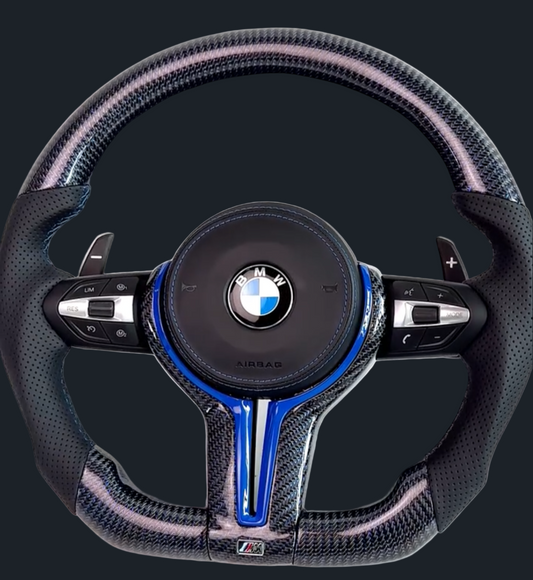 BMW M blue style Carbon fiber steering wheel w/ Airbag, Buttons, & paddles