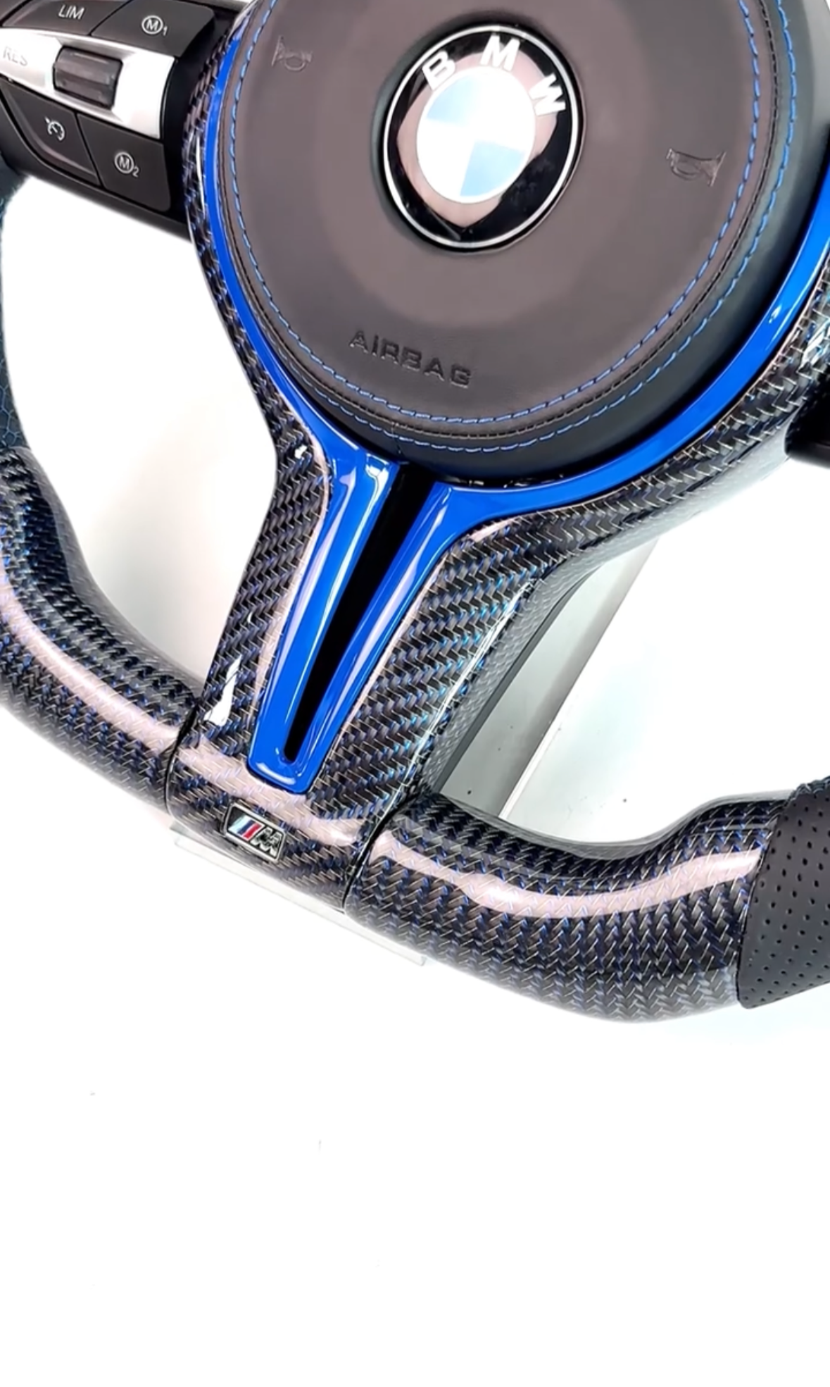 BMW M blue style Carbon fiber steering wheel w/ Airbag, Buttons, & paddles