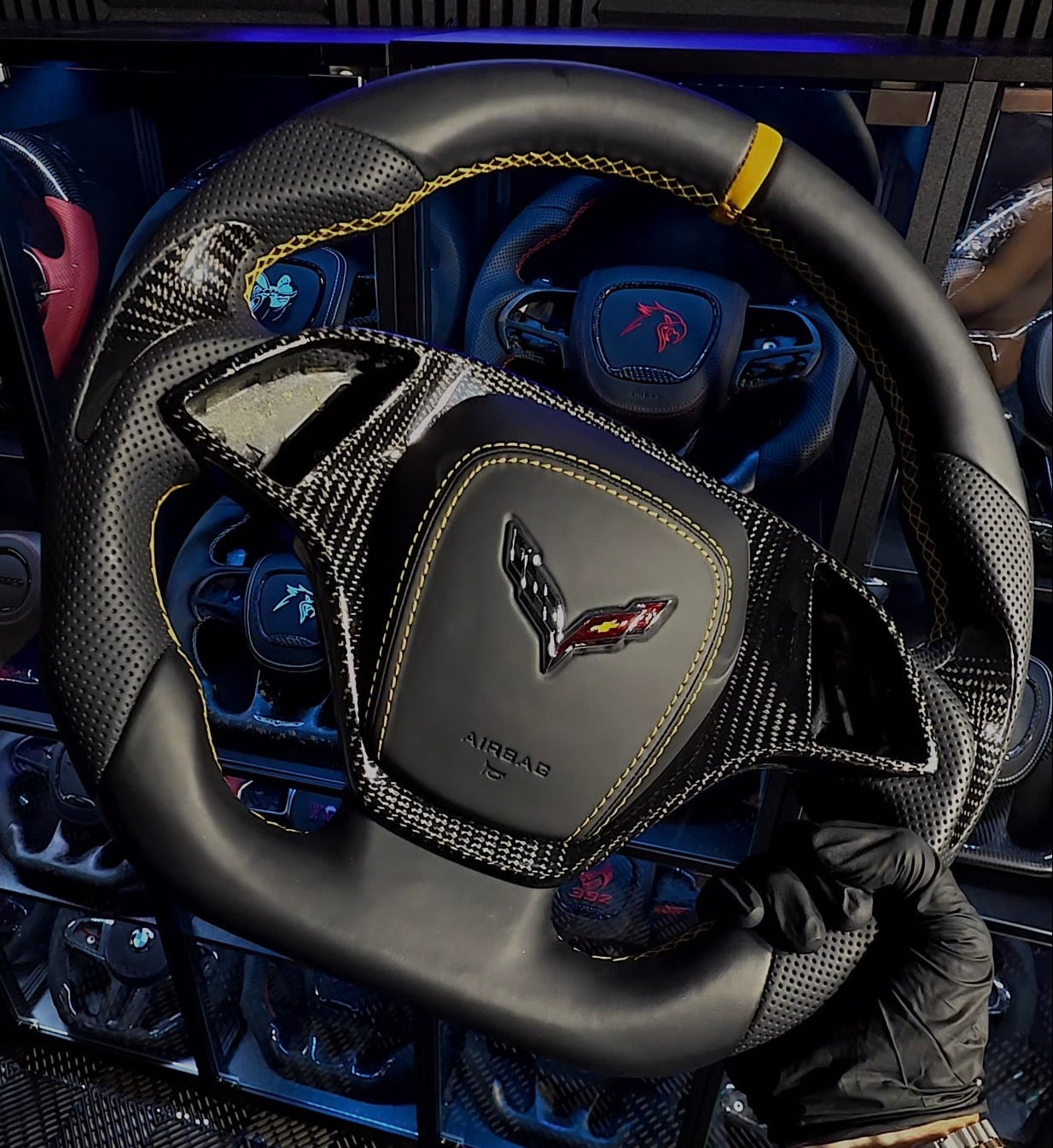 2014-2019 Chevrolet C7 Corvette Customizable Carbon Fiber Steering Wheel | DeLucaCustoms