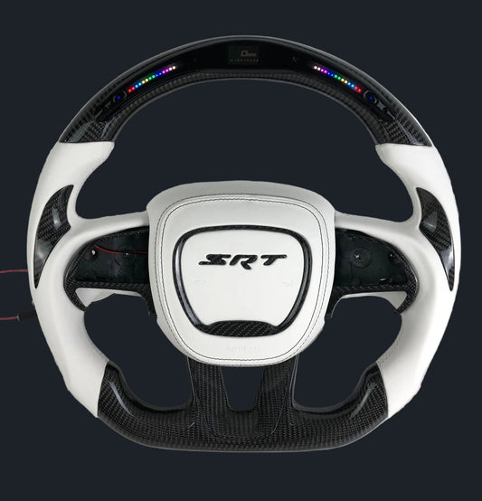 Dodge Charger/Challenger LED Carbon Fiber Steering Wheel with white smooth leather